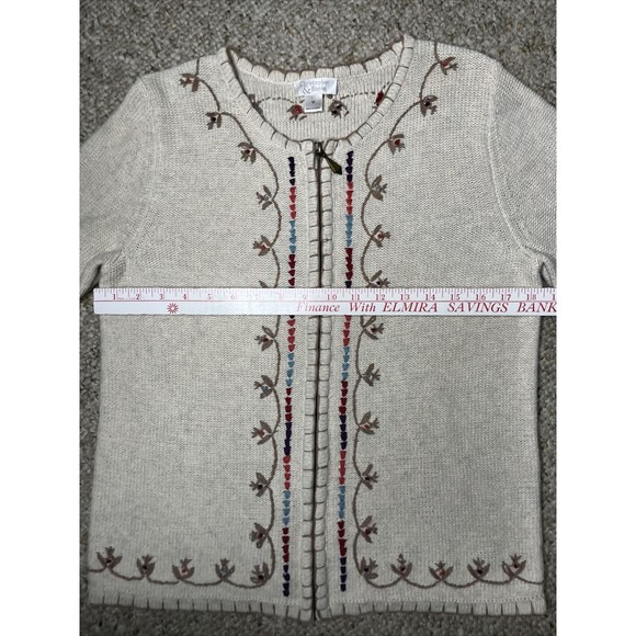 Christopher & Banks Full Zip Up Cardigan Sweater Knitted Oatmeal Size Medium - Picture 9 of 16